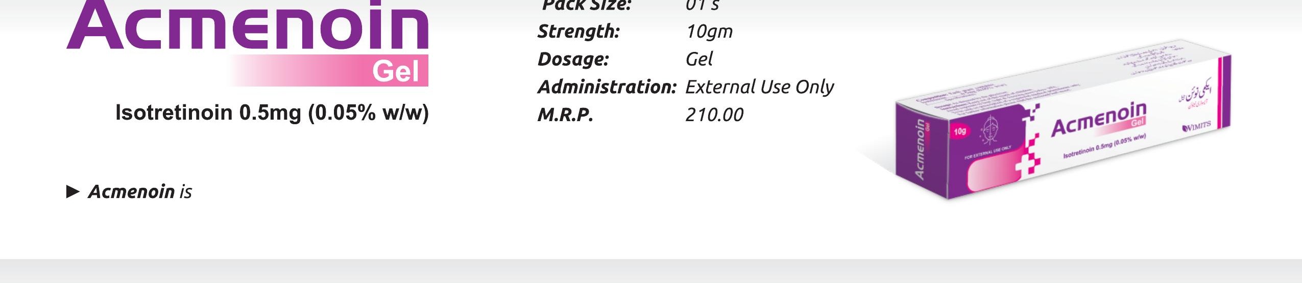 Acmenoin Gel (Isotretinoin.......................0.05% w/w) detail image – Wimits Pharmaceuticals