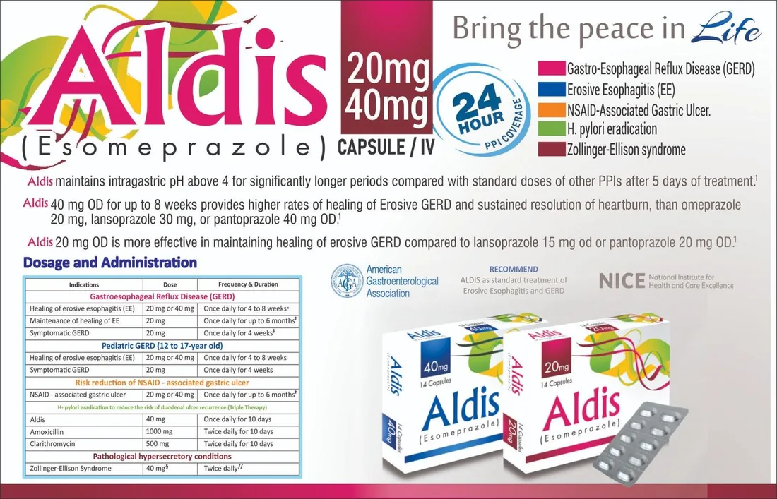 Aldis 40mg Capsule (Esomeprazole) box pack – WIMITS Pharmaceuticals