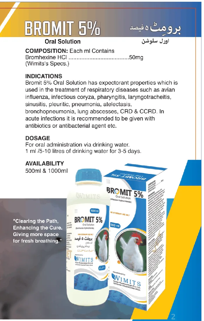 BROMIT 5% Oral-Solution-Each ml contains Bromhexine HCL....50mg   (Wimits Specs) – Wimits Pharmaceuticals