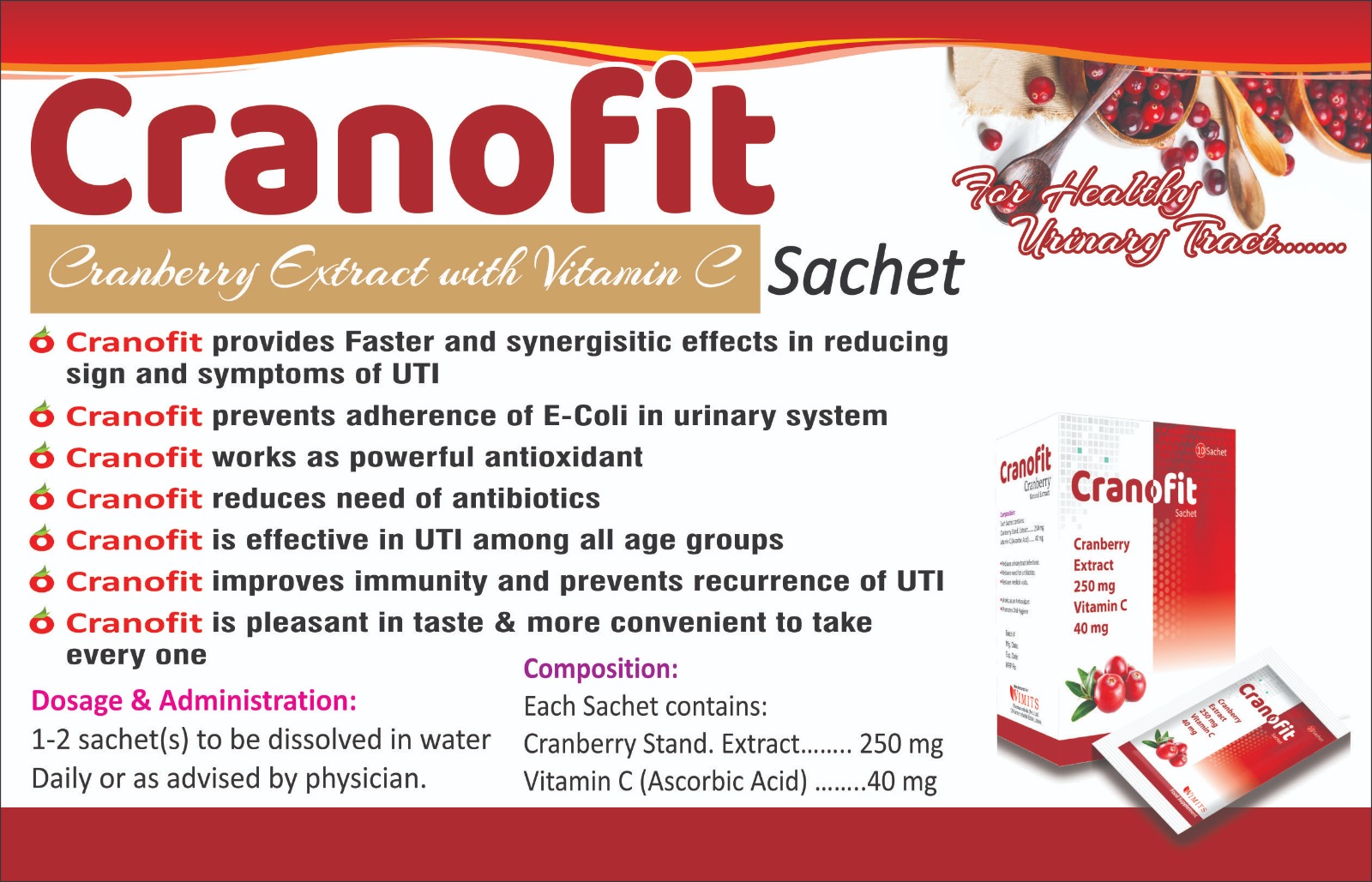 Cranofit Sachet (Cranberry Ext) box pack – WIMITS Pharmaceuticals