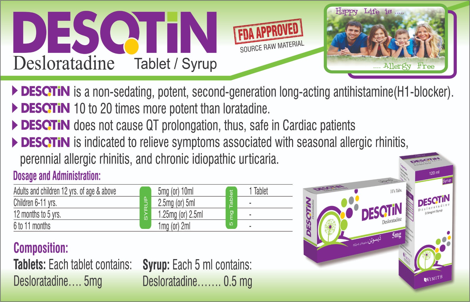 Desotin Syrup (Desloratadine) box pack – WIMITS Pharmaceuticals