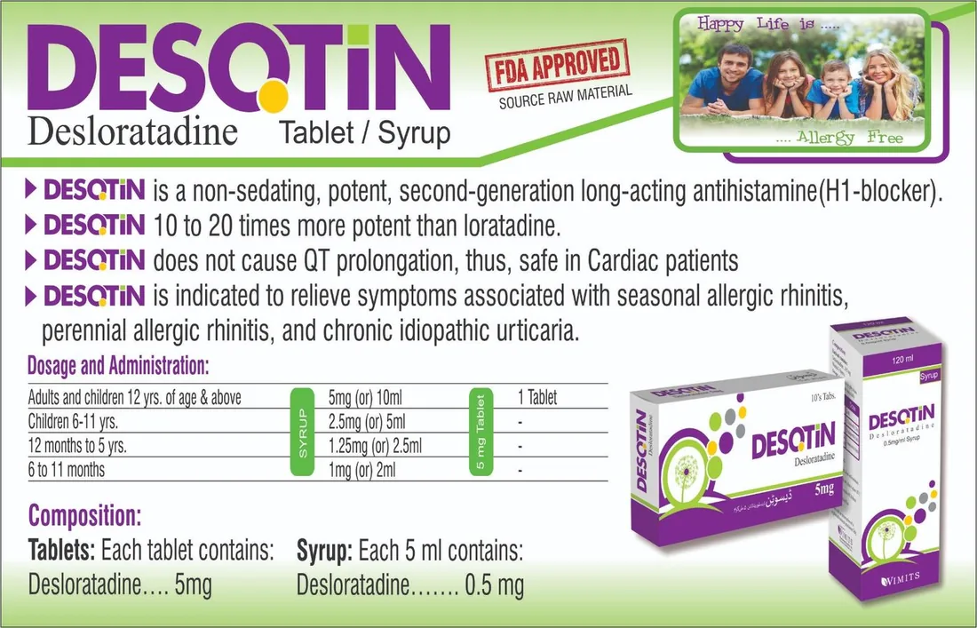 Desotin Tablet (Desloratadine) box pack – WIMITS Pharmaceuticals