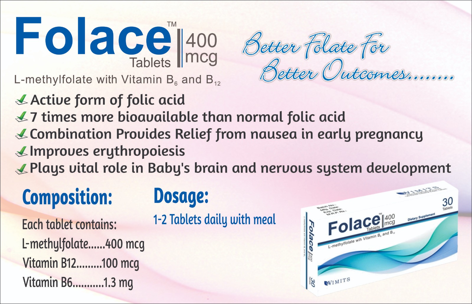 Folace Tablet (L-methylfolate) box pack – WIMITS Pharmaceuticals