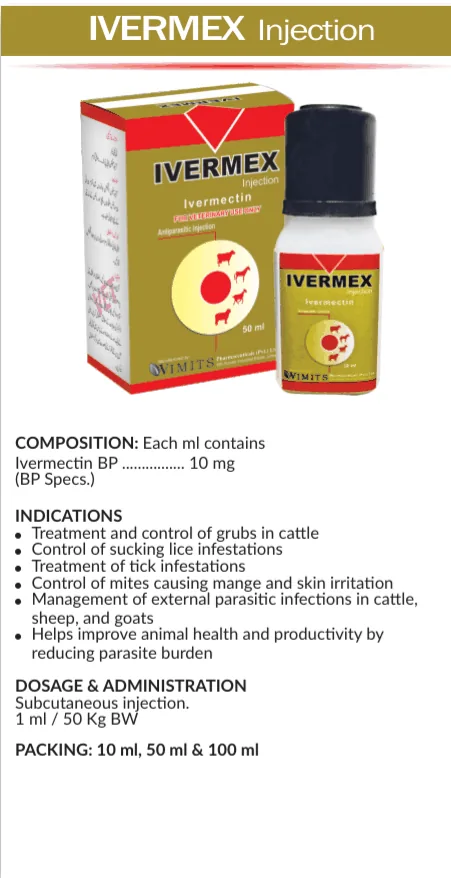 IVERMEX Injection-(for 1 ml)-Ivermectin BP....10mg (BP Specs) – Wimits Pharmaceuticals – Wimits Pharmaceuticals