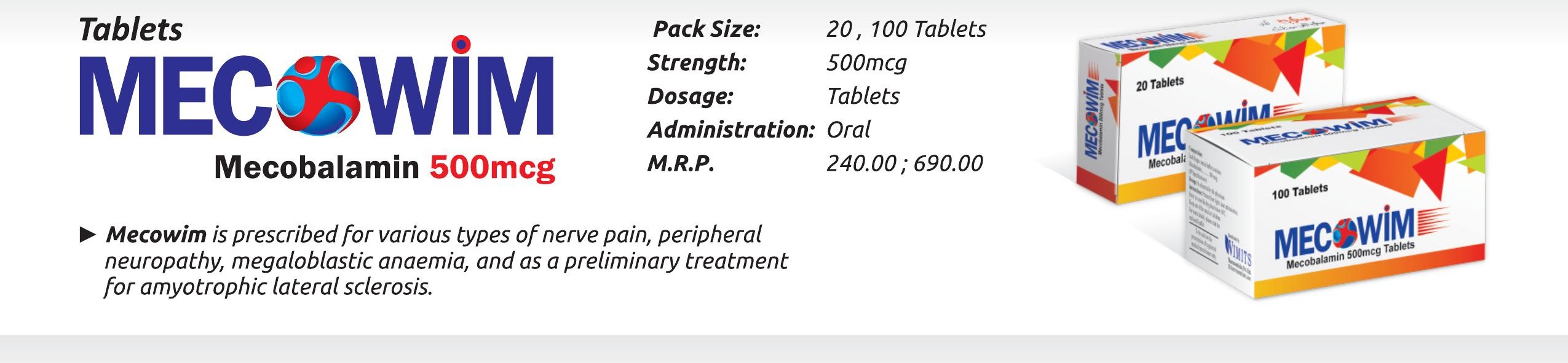 Mecowim 500mcg Tablet (Mecobalamin.....................500 mcg) detail image – Wimits Pharmaceuticals