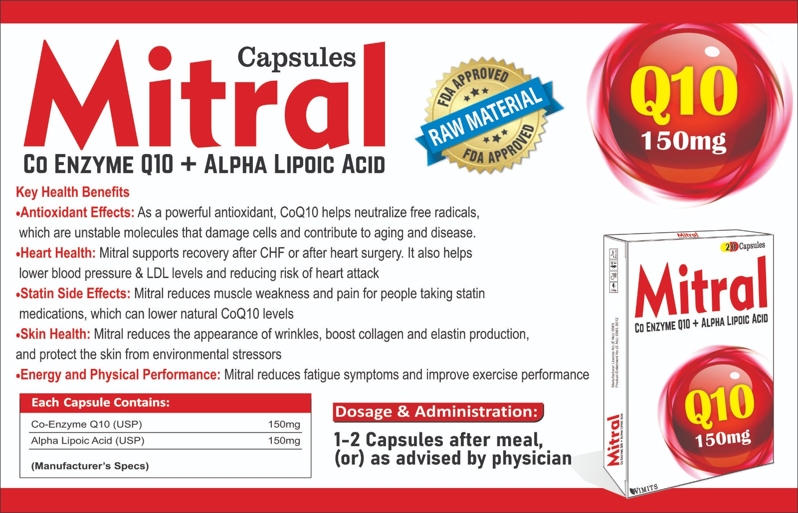 Mitral Q10 150mg Capsule (Co Enzyme Q10) box pack – WIMITS Pharmaceuticals