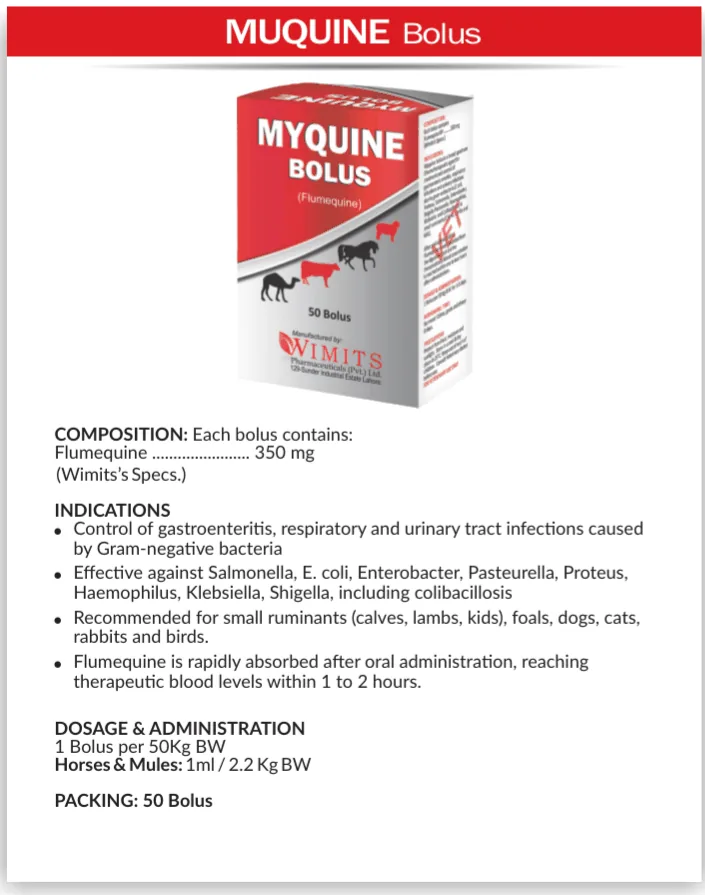 MYQUINE BOLUS-(for each bolus)-Flumequine....350mg  (Wimits Specs)– Wimits Pharmaceuticals