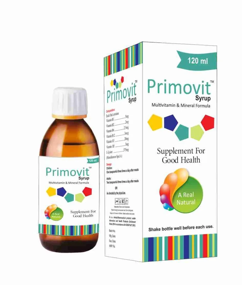 Primovit Syrup (Multivitamin + L-Lysine) strip pack – WIMITS Pharmaceuticals