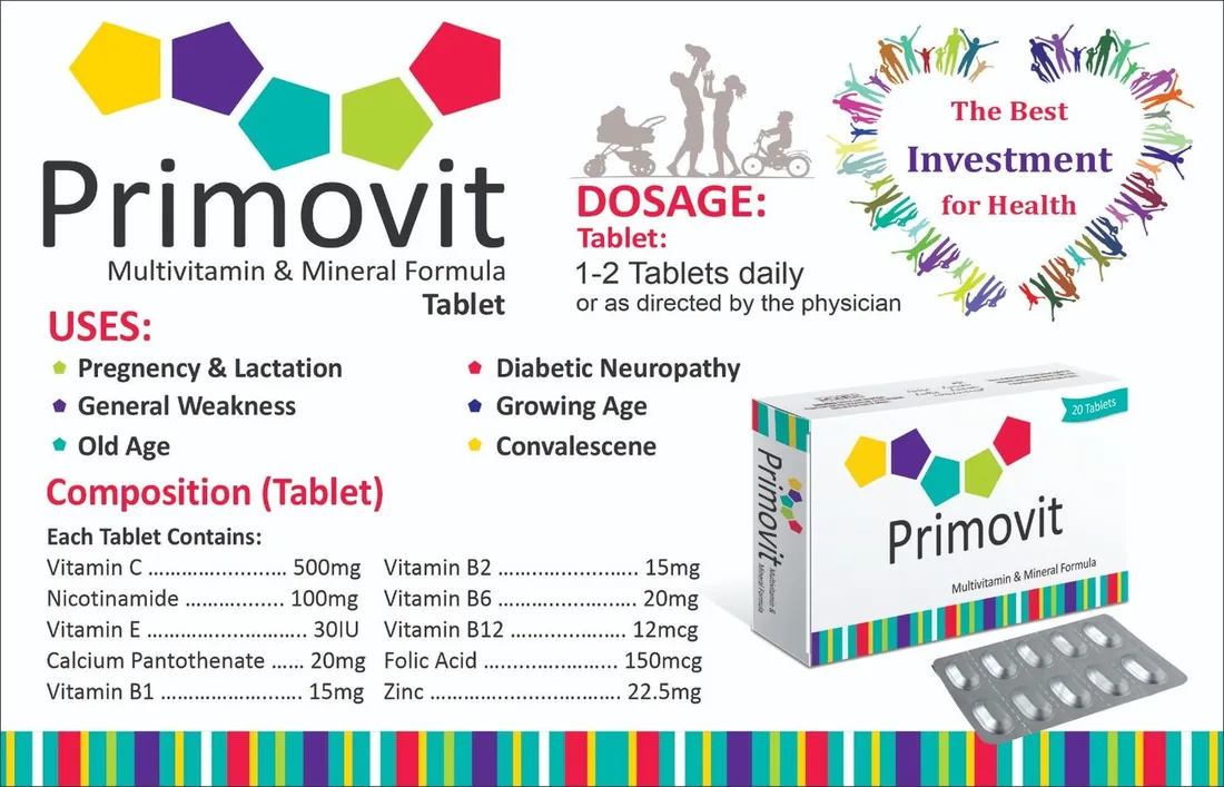Primovit Tablet (Multivitamin + Mineral Formula) box pack – WIMITS Pharmaceuticals
