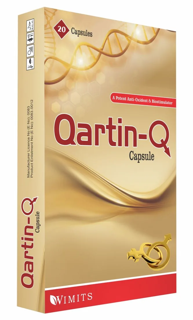 Qartin-Q Capsule (L-Carnitine, Co-Enzyme Q10, Lycopene, Zinc) packaging photograph, WIMITS Pharmaceuticals