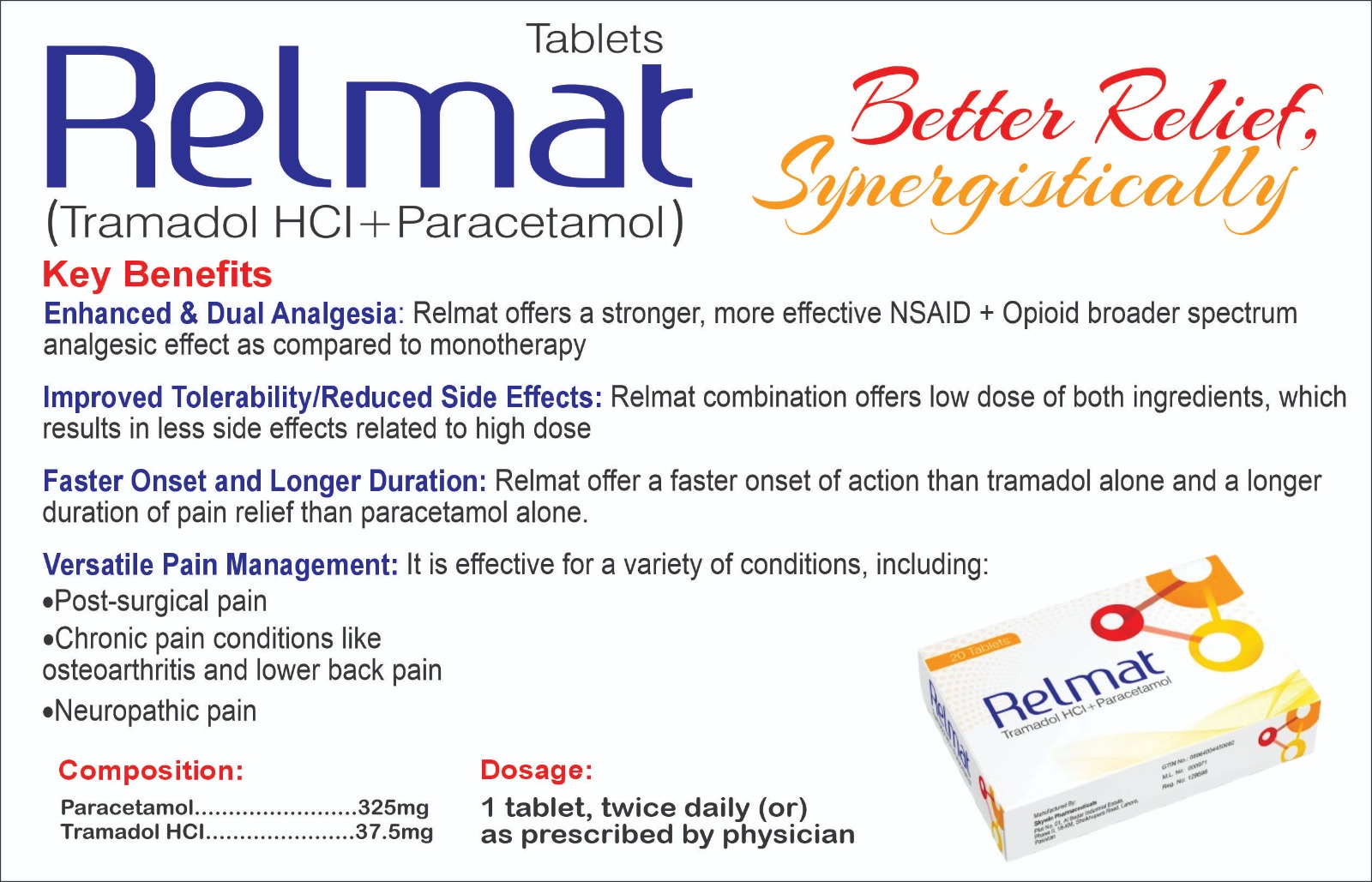Relmat Tablet (Paracetamol) box pack – WIMITS Pharmaceuticals
