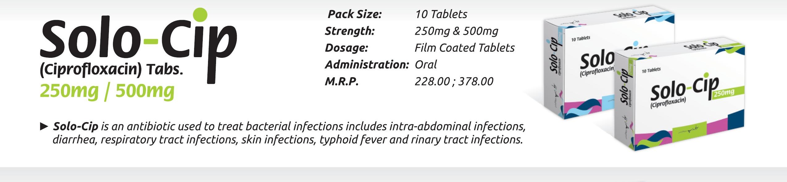 Solo-Cip Tablet (Ciprofloxacin 250mg / 500mg) detail image – Wimits Pharmaceuticals