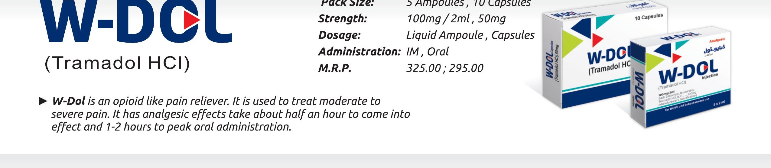 W-Dol (Tramadol HCl) (Tramadol HCl 50mg Capsule / 100mg per 2ml Injection) detail image – Wimits Pharmaceuticals