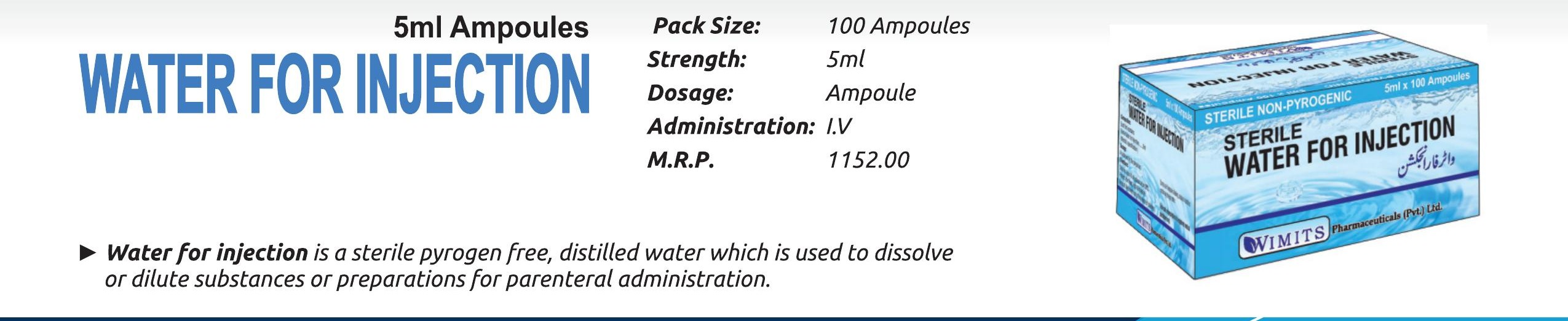 Sterile Water for Injection (Sterile Non-Pyrogenic Water..5 ml) detail image – Wimits Pharmaceuticals