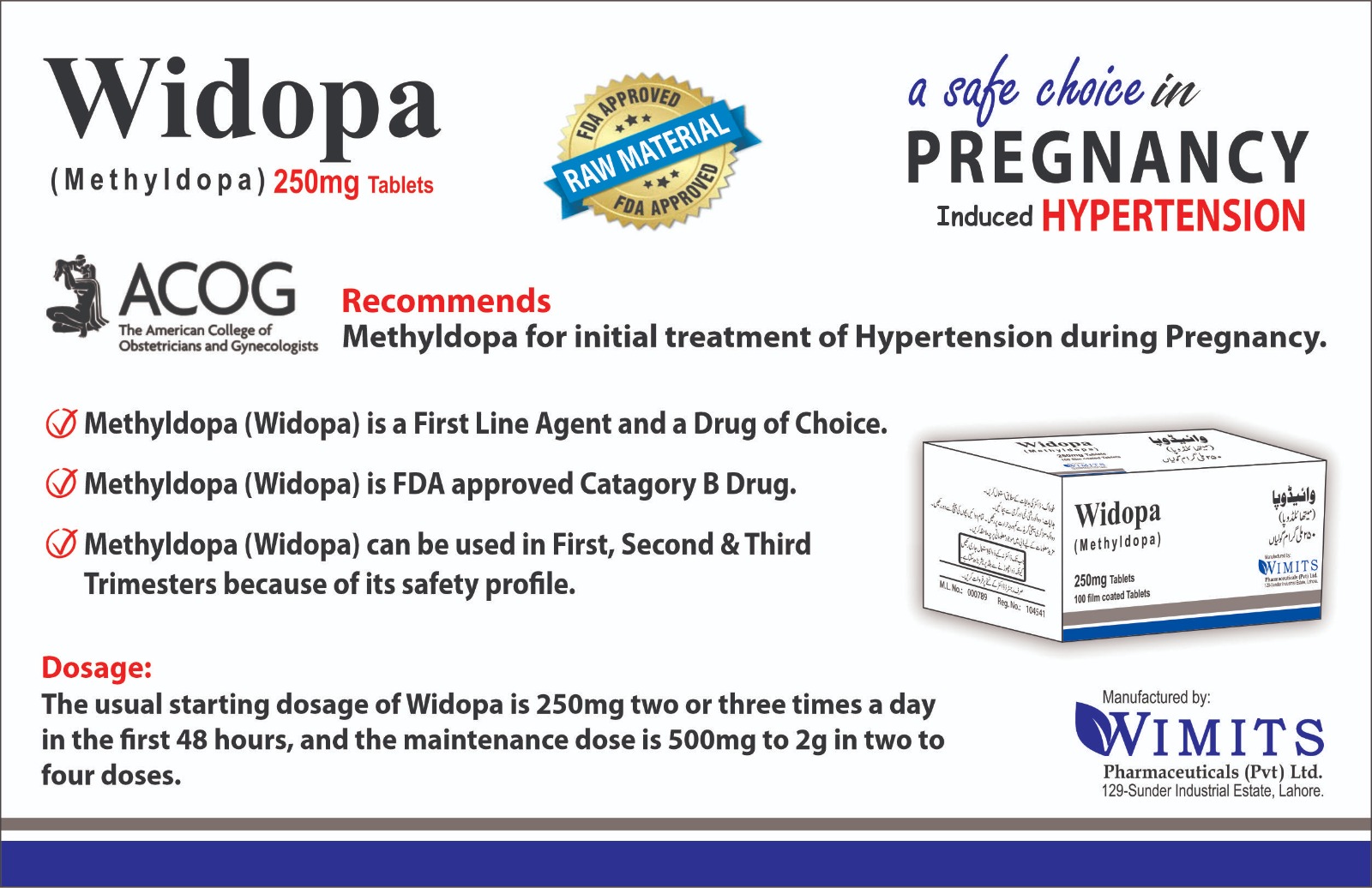 Widopa 250mg Tablet (Methyldopa) strip pack – WIMITS Pharmaceuticals