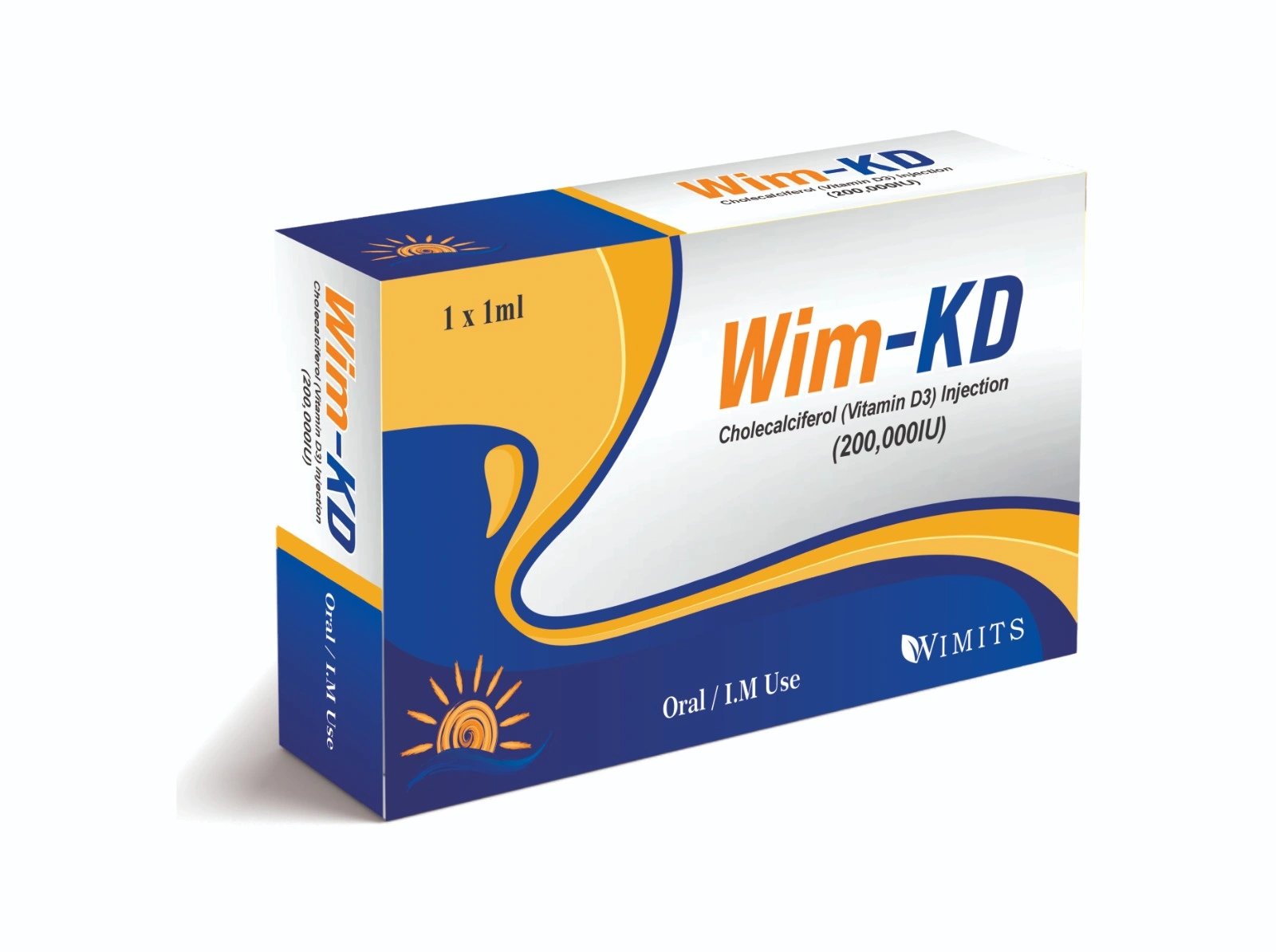 Wim-Kd Inj (Vitamin D3 Cholrcalciferol) packaging photograph, WIMITS Pharmaceuticals