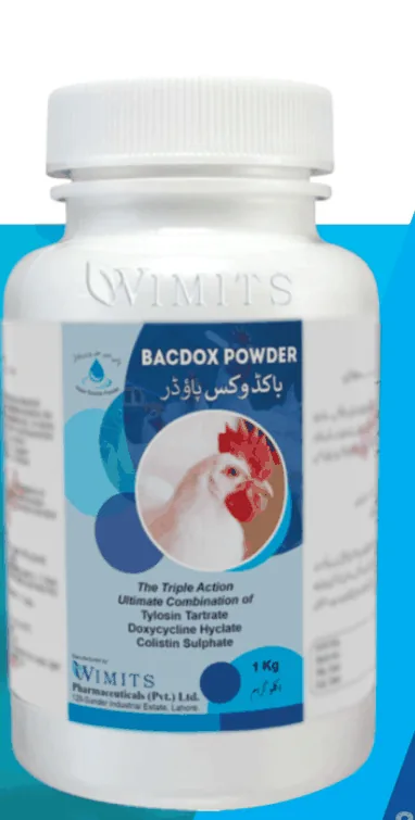 BACODOX Powder-Each 1000gram contains: Tylosin Tartrate....140g   Doxycyxline Hyclate....160g   Colistin Sulphate....1200MIU   (Wimits Specs) – Wimits Pharmaceuticals