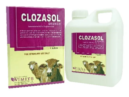 CLOZASOL Drench-Each ml contains: Levamisole HCL(BP)....1.50gm   Oxyclozanide (BP Vet.)....3.00gm   (Wimits Specs) – Wimits Pharmaceuticals