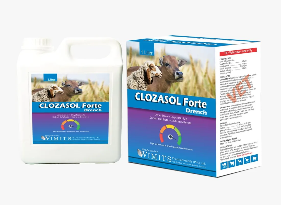 CLOZASOL FORTE Drench-Levamisole + Oxyclozanide   Cobalt Sulphate +Sodium Selenite – Wimits Pharmaceuticals