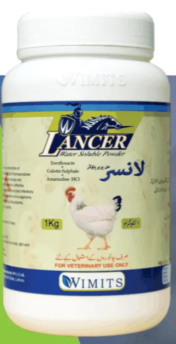 LANCER Powder-Each gram contains: Enrofloxacin BP....100mg   Colistin Sulphate BP....45mg   Amantadine HCL BP....50mg – Wimits Pharmaceuticals
