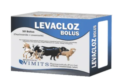 LEVACLOZ Bolus-Each bolus contains: Oxyclozanide (BP Vet.)....2250mg   Levamisole(BP)....1125mg   (Wimits Specs) – Wimits Pharmaceuticals
