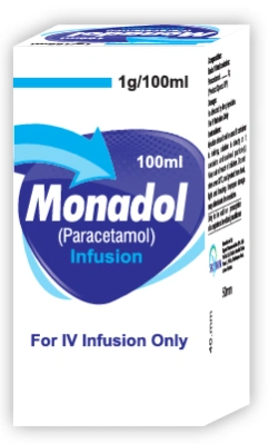 Monadol Infusion (Paracetamol) packaging photograph, WIMITS Pharmaceuticals