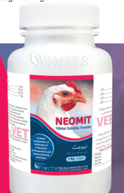 NEOMIT Powder-Each gram contains: Colistin Sulphate....4mg   Neomycin Sulphate....70mg   Chlortetracycline....80mg   Bromhexine HCL....5mg   (Wimits Specs) – Wimits Pharmaceuticals