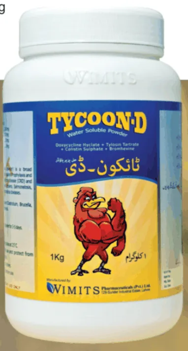 TYCOON-D Powder-Each gm powder contains: Doxycycline Hyclate BP....200mg   Tylosin Tartrate BP....100mg   Colistin Sulophate BP....25mg   Bromhexine HCL BP....5mg – Wimits Pharmaceuticals