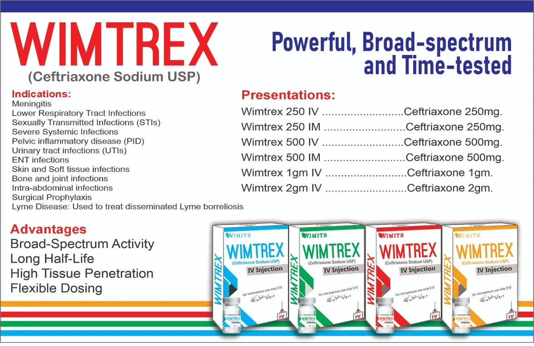 Wimtrex 2gm (Ceftriaxone sodium) box pack – WIMITS Pharmaceuticals
